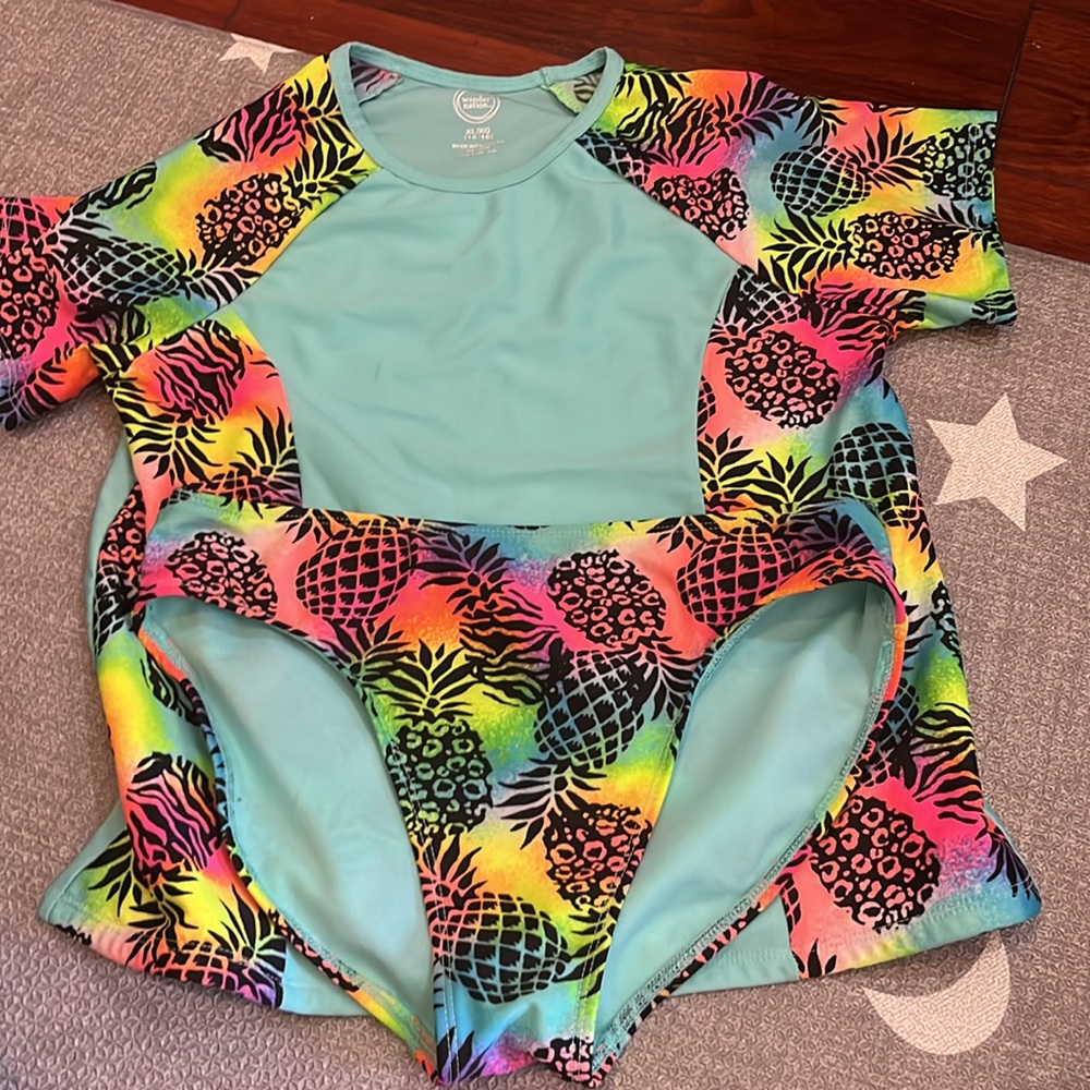 Wonder Nation Multicolor Kids Swim Rashguard Set Preloved XL (14-16)